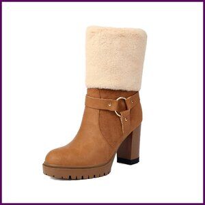 Women's Ankle Boots Platform Chunky Heel Side Zip Winter Boots
